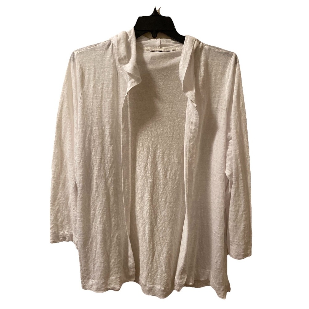 Tahari Linen Knit Cardigan Open Hooded‎ Lightweight White 2X Beachy Coastal
